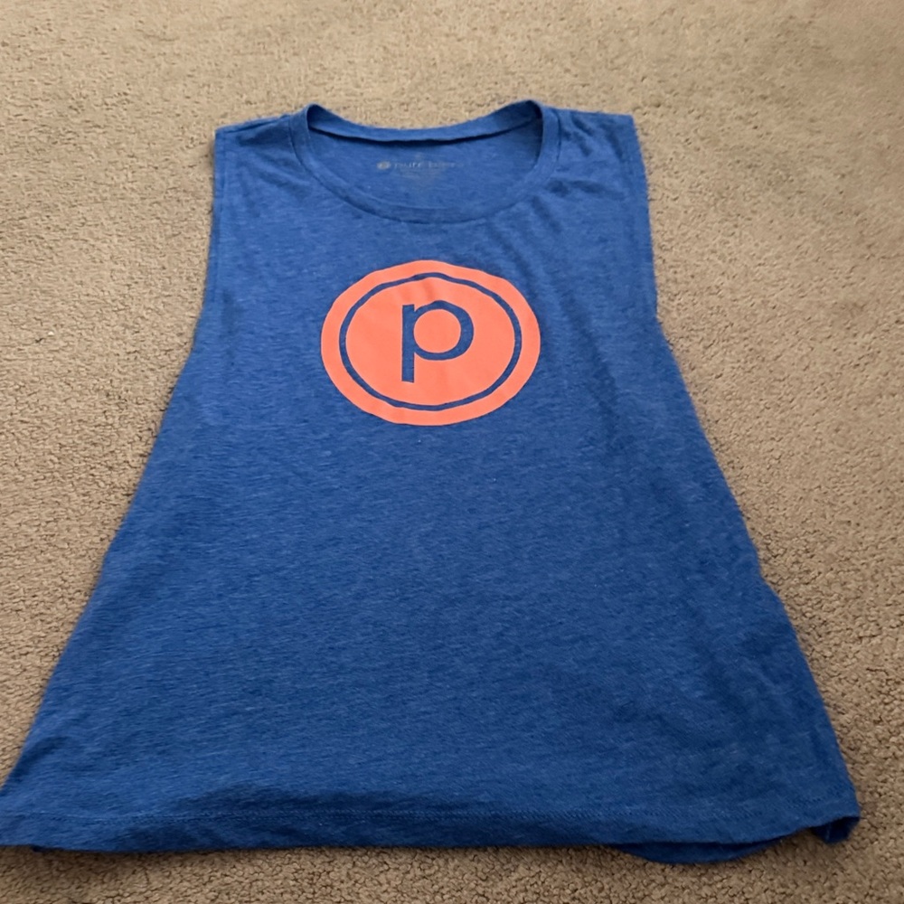 Pure Barre Blue Muscle Tee with Coral Logo